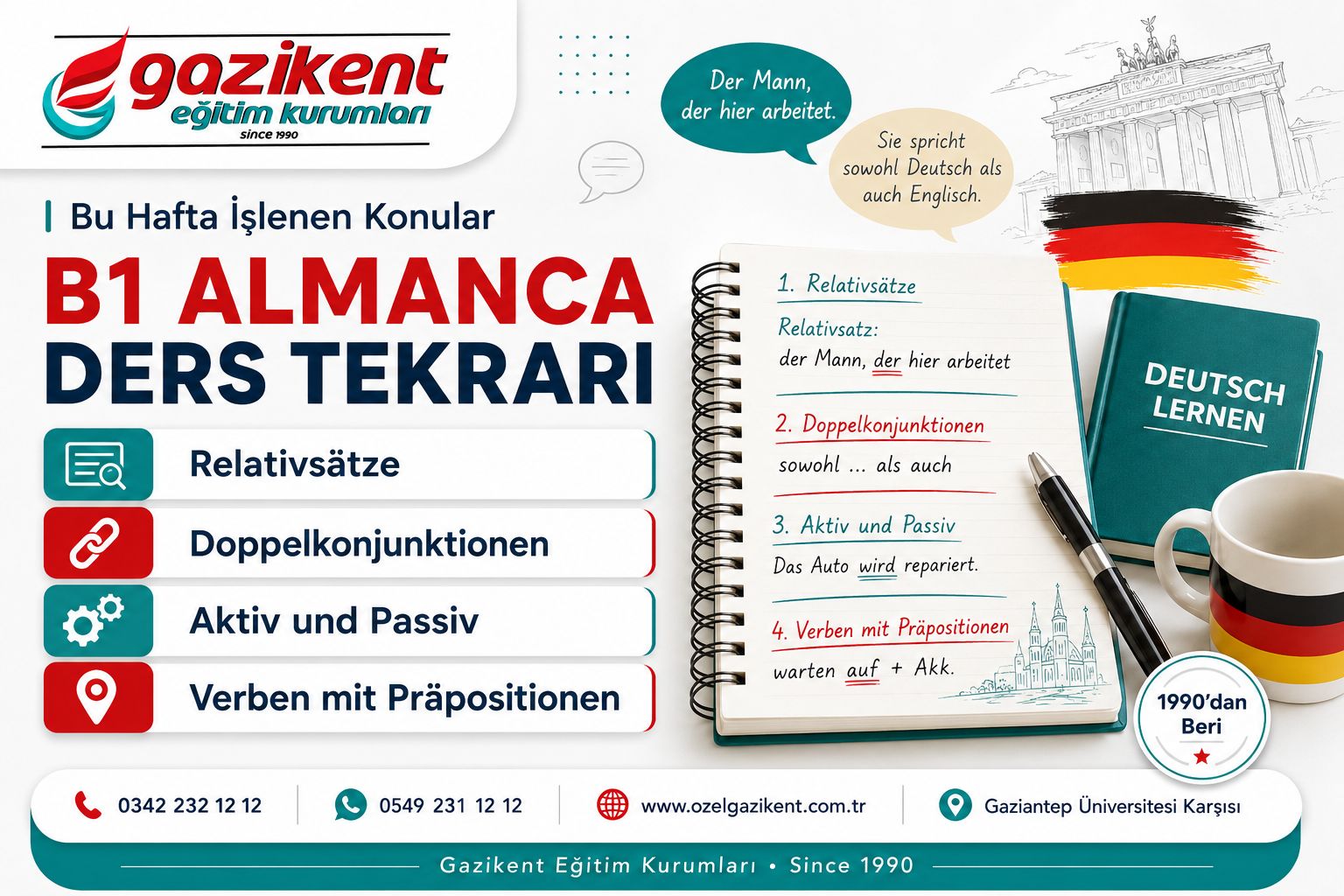 Almanca B1 Haftalık Ders Tekrarı: Relativsätze, Doppelkonjunktionen, Aktiv-Passiv ve Verben mit Präpositionen
