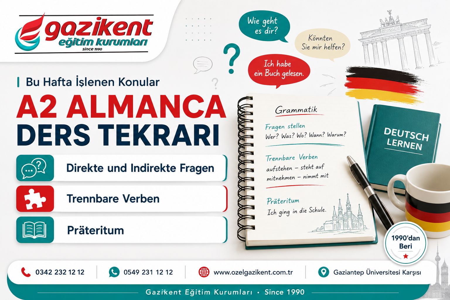 Almanca A2 Haftalık Ders Tekrarı: Direkte und Indirekte Fragen, Trennbare Verben ve Präteritum