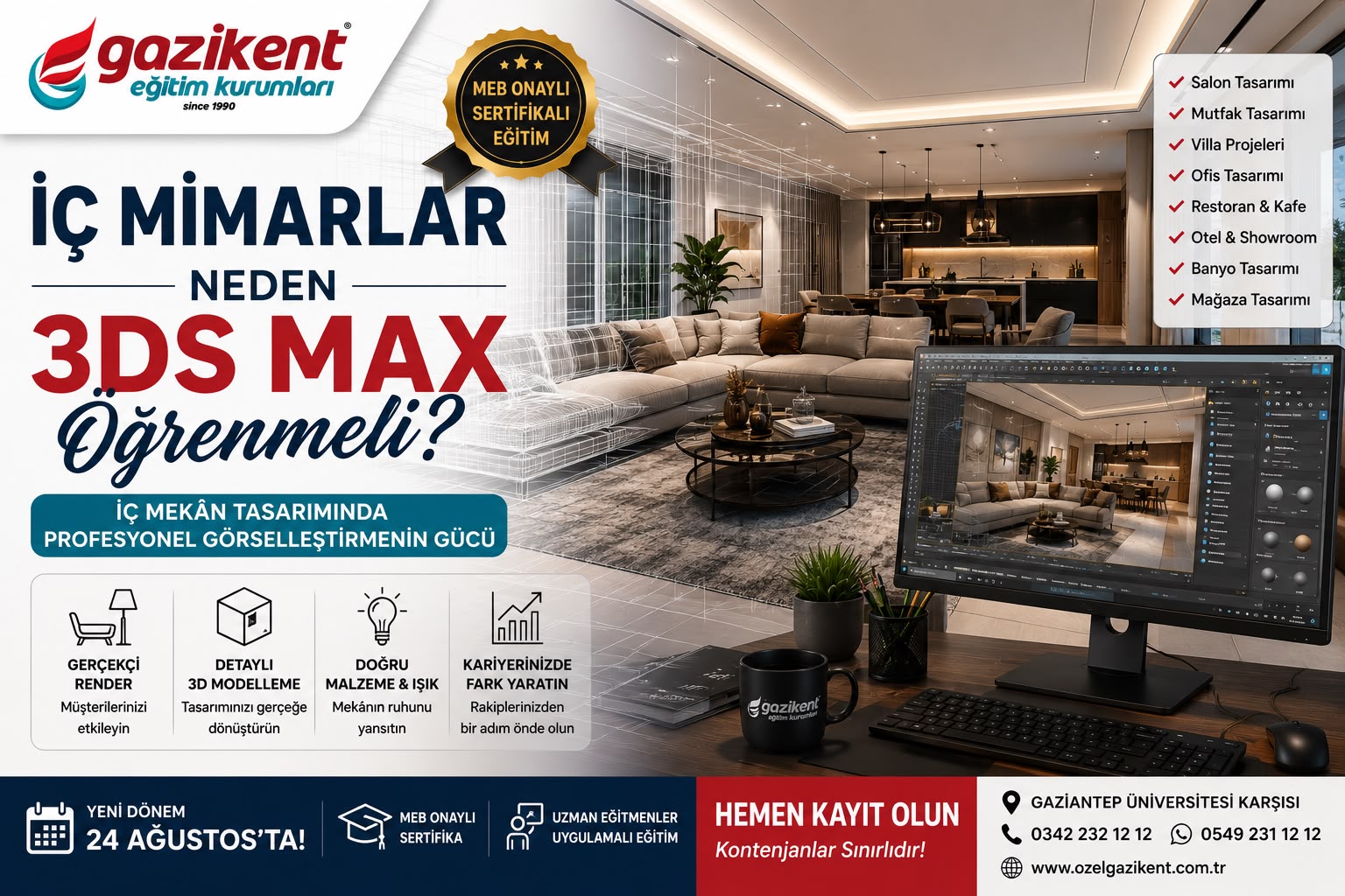 İç Mimarlar Neden 3Ds Max Öğrenmeli? Profesyonel İç Mekân Tasarımı ve 3D Görselleştirmenin Gücü
