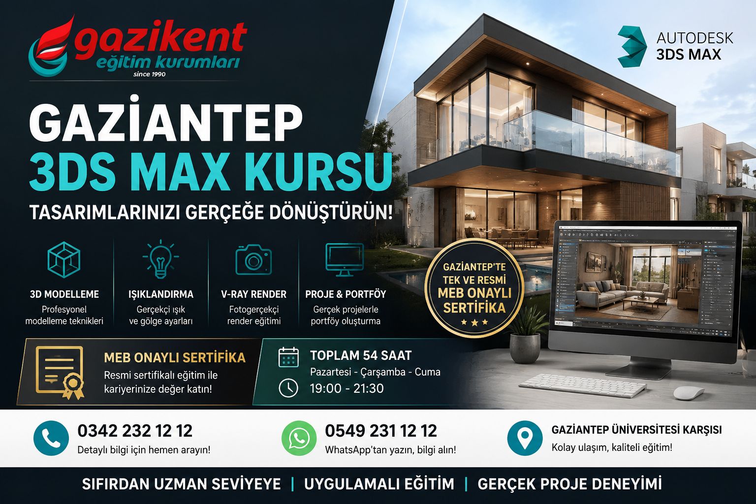 Gaziantep 3ds Max Kursu | MEB Onaylı Profesyonel 3D Tasarım Eğitimi
