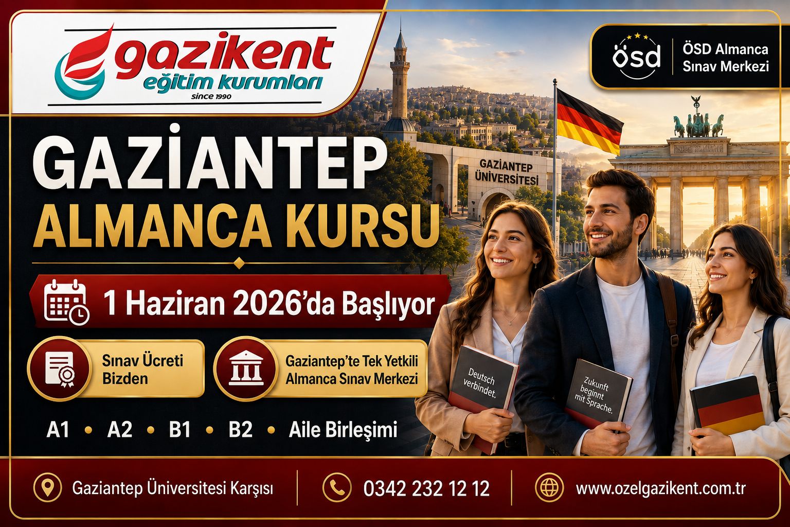 Gaziantep Almanca Kursu 1 Haziran 2026’da Başlıyor: Sınav Ücreti Gazikent’ten
